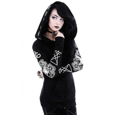 Gothic Pentagram Rune and Goat Print Jacket: Long Sleeve Up To 5XL Witchcraft Hoodie from NSE Imports #1.